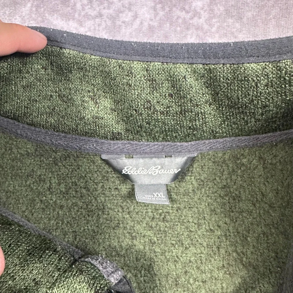 Eddie Bauer Men XXL Green Heathered Sweater Fleece Snap Mock Neck Pullover Cabin